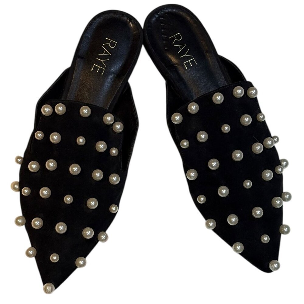 Raye Velvet pointed-toe mules with faux pearls detail Black Size 8.5